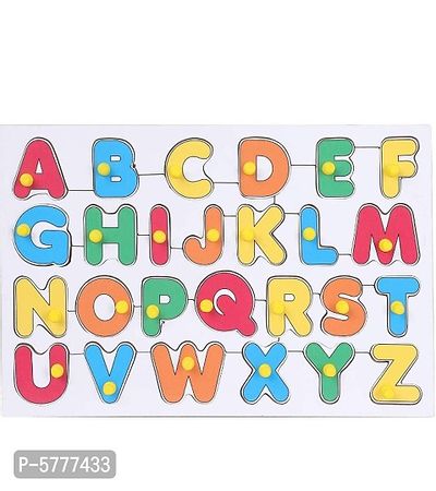Interlocking A to Z Alphabet Wooden Tracing Board with Nope for Kids Learning (Multicolor)-thumb0