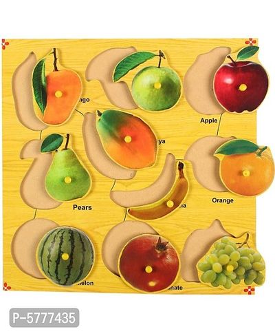 Fruits Cut Out With Name Puzzle Wooden Tracing Board with nope for Kids Learning