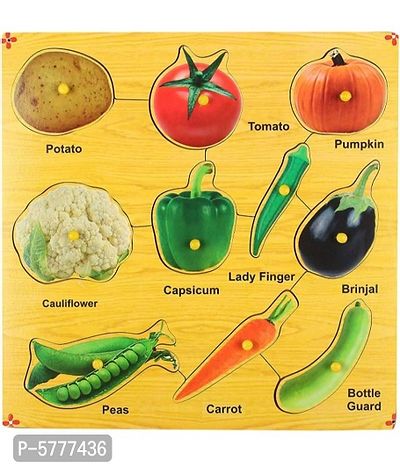 Vegetables Cut Out With Name Puzzle Wooden Tracing Board with nope for Kids Learning