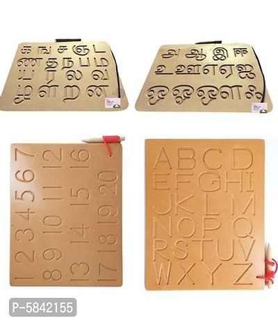 (VL) A to Z & Tamil and Number Alphabet Wooden Tracing Board with Dummy Pencil for Kids Writing  Learning (Brown)