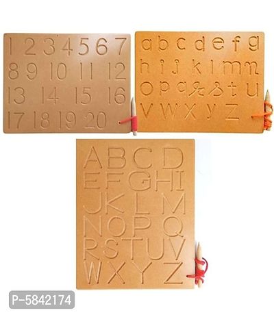 (VL) A to Z Alphabet and number Wooden Tracing Board with Dummy Pencil for Kids writing  Learning (Brown)
