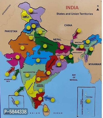 Wooden Puzzles Kids India Map Puzzles with Knobs, Educational Puzzle, Learning Aid for Boys and Girls, Baby, Students