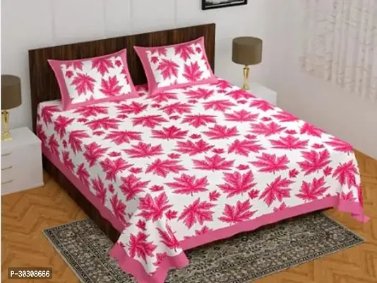 Comfortable Pink Cotton Double 1 Bedsheet + 2 Pillowcovers-thumb0
