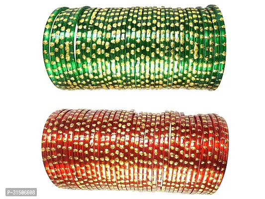 SVB Glass Red  Green Gold Plated Bangles