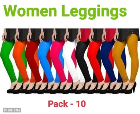 Latest Fashion Churidar Leggings For Women and Girl's For Free Size 100%  Cotton Full Length Leggings(Combo Pack Of 10) Multicolor