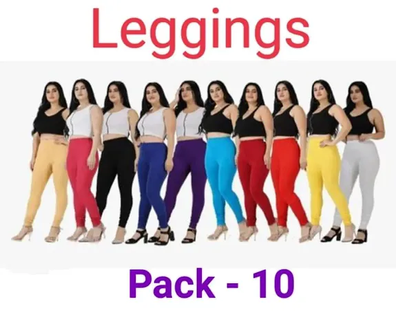 Stylish Cotton Lycra Leggings For Women - Pack Of 10