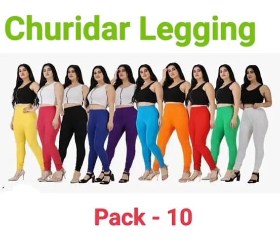 Stylish Cotton Lycra Leggings For Women - Pack Of 10