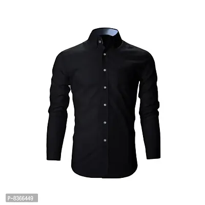 Blue Dove Mens Cotton Casual Shirt Full Sleeves (L) Black