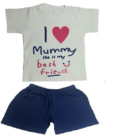 Boys Text Print Cotton T Shirt and Shorts Set