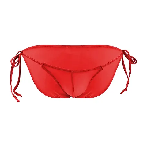 flirty touch Free Size Bikini Mens Lingerie - ML-07028 Bikini Bottoms Men G-String Brazilian Thongs Cheeky Bottom Swimwear Swimsuit Solid (Large, Red)