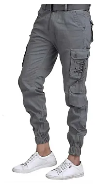 Mens Cotton Solid Casual Cargo Pants-thumb1