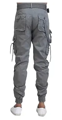 Mens Cotton Solid Casual Cargo Pants-thumb2