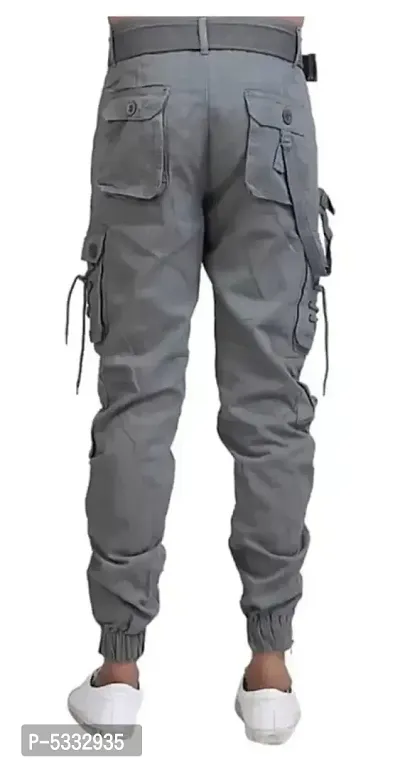 Mens Cotton Solid Casual Cargo Pants-thumb3