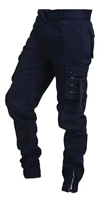 Mens Cotton Solid Casual Cargo Pants-thumb2