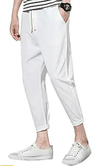 White Cotton Blend Regular Track Pants For Men-thumb2