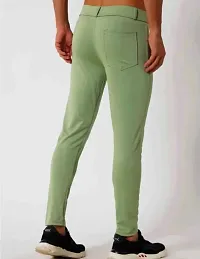 Olive Lyocell Regular Track Pants For Men-thumb1