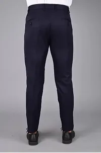 Navy Blue Polyester Blend Formal Trousers For Men-thumb2