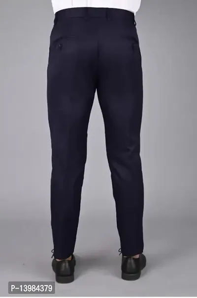 Navy Blue Polyester Blend Formal Trousers For Men-thumb3