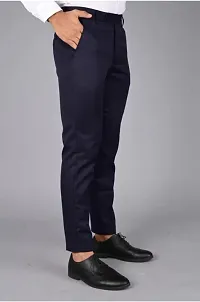 Navy Blue Polyester Blend Formal Trousers For Men-thumb1