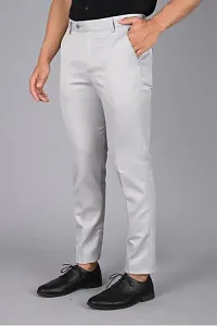 Grey Polyester Blend Formal Trousers For Men-thumb1