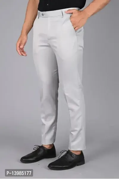 Grey Polyester Blend Formal Trousers For Men-thumb2
