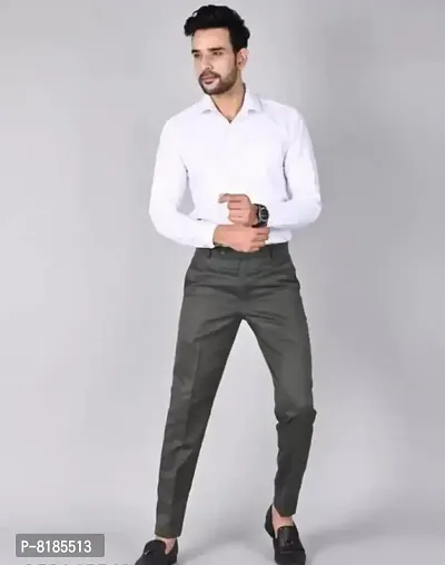 Olive Polycotton Mid Rise Formal Trousers for men-thumb3