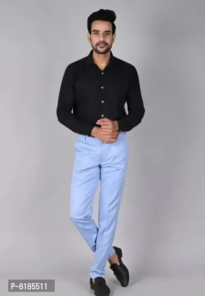 Blue Polycotton Mid Rise Formal Trousers for men-thumb3