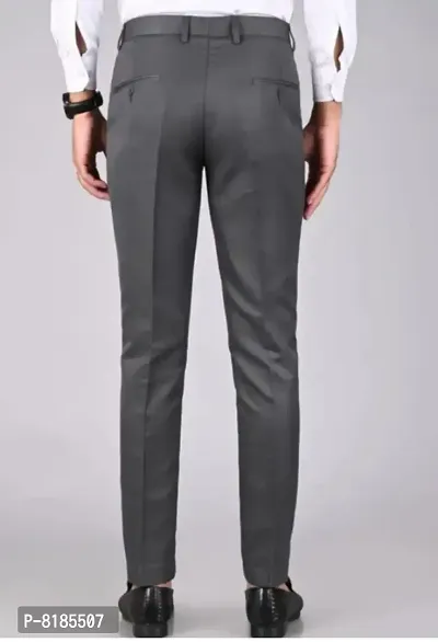 Grey Polycotton Mid Rise Formal Trousers for men-thumb3