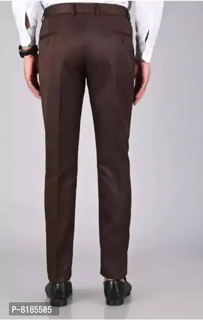 Brown Polycotton Mid Rise Formal Trousers for men-thumb3