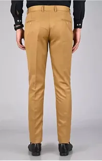 Khaki Polycotton Mid Rise Formal Trousers for men-thumb2