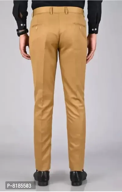 Khaki Polycotton Mid Rise Formal Trousers for men-thumb3