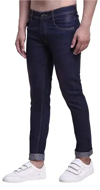 Navy Blue Denim Mid Rise Jeans For Men-thumb2