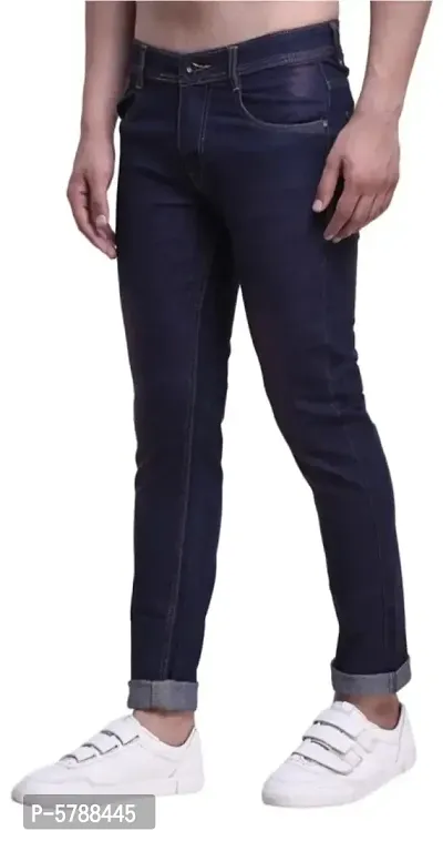 Navy Blue Denim Mid Rise Jeans For Men-thumb3