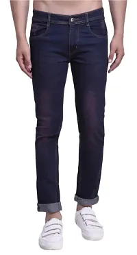 Navy Blue Denim Mid Rise Jeans For Men-thumb1