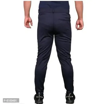 Navy Blue Polycotton Regular Track Pants For Men-thumb2