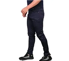 Navy Blue Polycotton Regular Track Pants For Men-thumb2