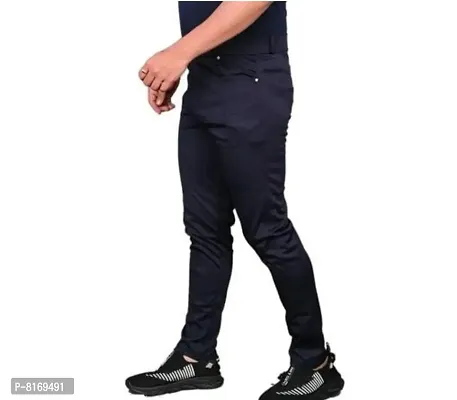 Navy Blue Polycotton Regular Track Pants For Men-thumb3