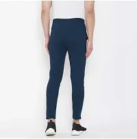 Men's Navy Blue Cotton Spandex Solid Slim Fit Track Pant-thumb2