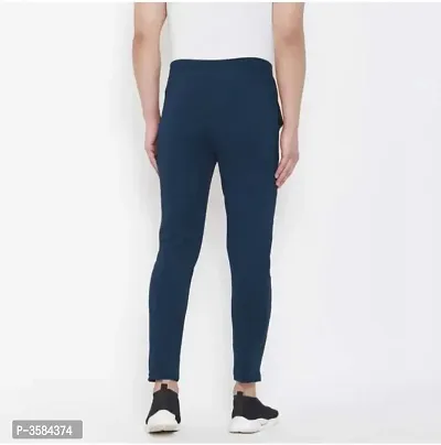 Men's Navy Blue Cotton Spandex Solid Slim Fit Track Pant-thumb3