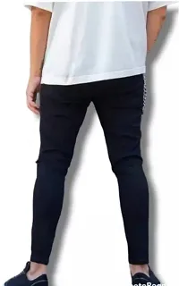 Star4well Men Black Printed Knee Cut Jeans-thumb1