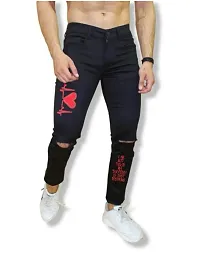 Star4well Men Black Printed Knee Cut Jeans-thumb2