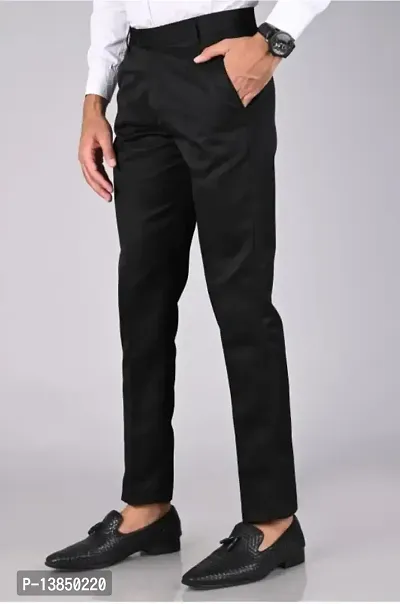 Navy Blue Polyester Blend Mid Rise Formal Trousers For Men Pack of 3-thumb4