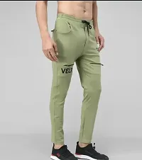 Olive Cotton Spandex Regular Track Pants For Men-thumb1