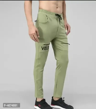Olive Cotton Spandex Regular Track Pants For Men-thumb2