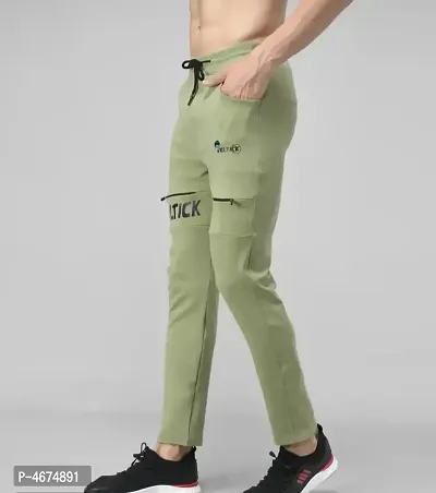 Olive Cotton Spandex Regular Track Pants For Men-thumb4