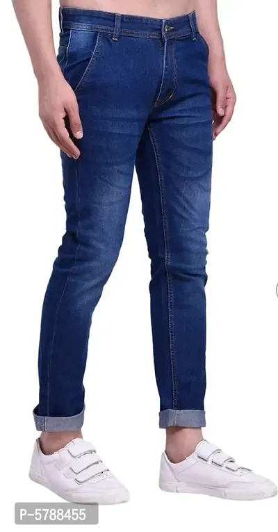 Blue Denim Mid Rise Jeans For Men-thumb3