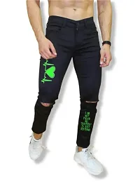 Star4well Men Black Printed Knee Cut Jeans-thumb1