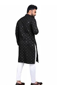 Reliable Black Cotton Embellished Kurta For Men-thumb1