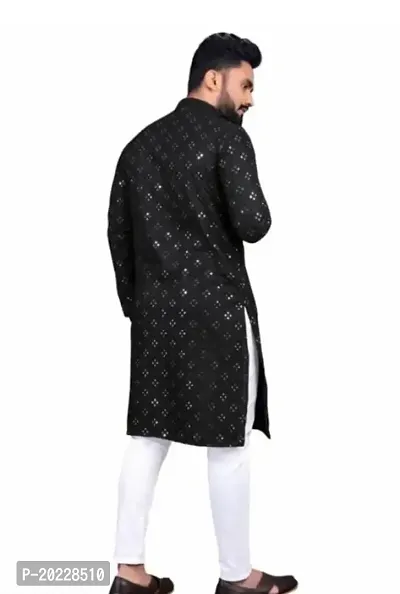 Reliable Black Cotton Embellished Kurta For Men-thumb2