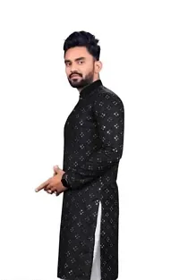 Reliable Black Cotton Embellished Kurta For Men-thumb2